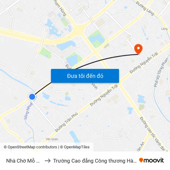 Nhà Chờ Mỗ Lao to Trường Cao đẳng Công thương Hà Nội map