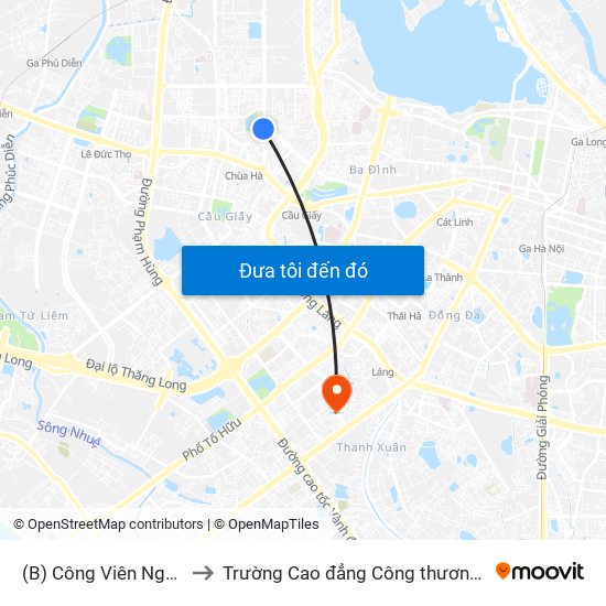 (B) Công Viên Nghĩa Đô to Trường Cao đẳng Công thương Hà Nội map