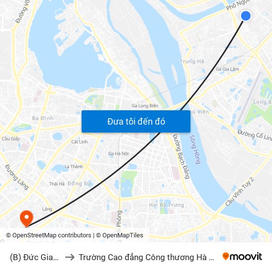 (B) Đức Giang to Trường Cao đẳng Công thương Hà Nội map