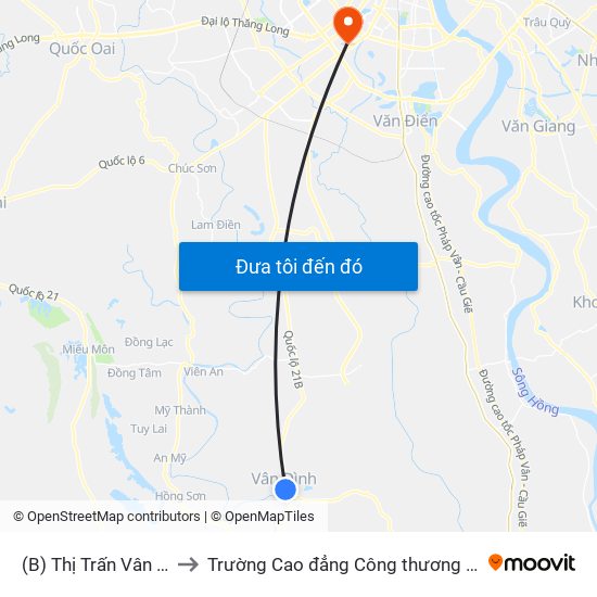 (B) Thị Trấn Vân Đình to Trường Cao đẳng Công thương Hà Nội map