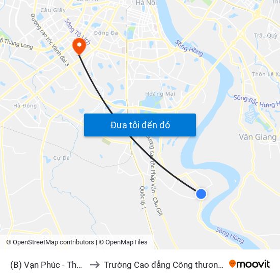 (B) Vạn Phúc - Thanh Trì to Trường Cao đẳng Công thương Hà Nội map