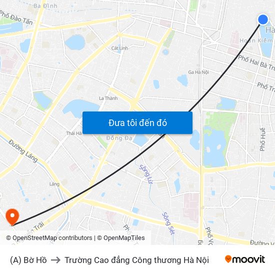 (A) Bờ Hồ to Trường Cao đẳng Công thương Hà Nội map