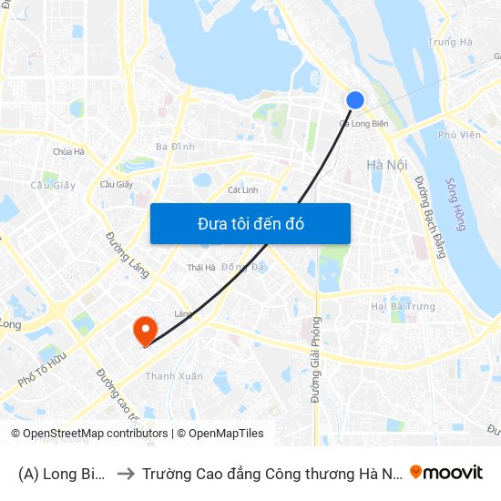 (A) Long Biên to Trường Cao đẳng Công thương Hà Nội map