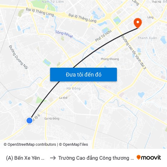 (A) Bến Xe Yên Nghĩa to Trường Cao đẳng Công thương Hà Nội map