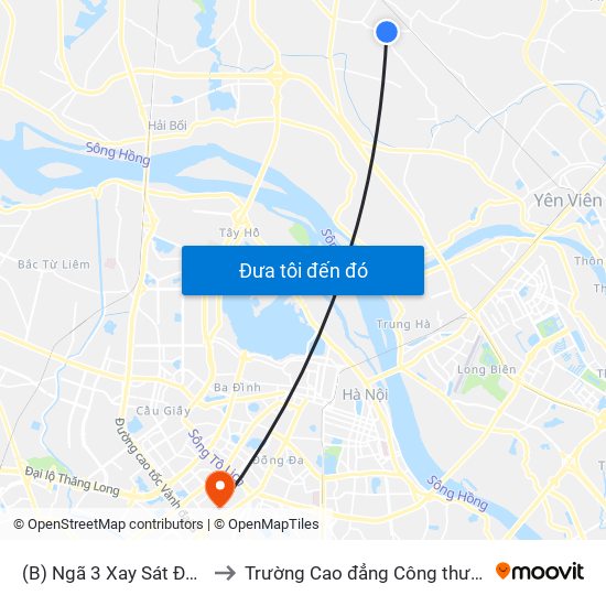 (B) Ngã 3 Xay Sát Đông Quan to Trường Cao đẳng Công thương Hà Nội map