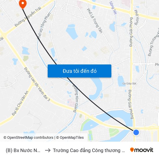 (B) Bx Nước Ngầm to Trường Cao đẳng Công thương Hà Nội map