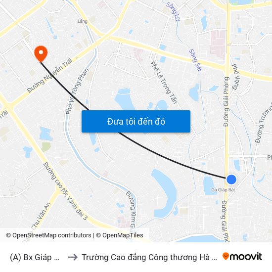 (A) Bx Giáp Bát to Trường Cao đẳng Công thương Hà Nội map