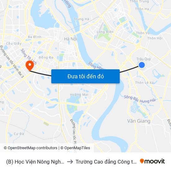(B) Học Viện Nông Nghiệp Việt Nam to Trường Cao đẳng Công thương Hà Nội map