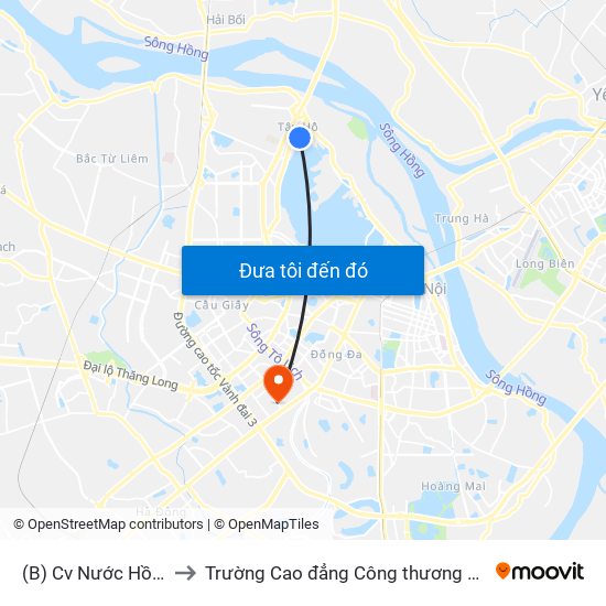 (B) Cv Nước Hồ Tây to Trường Cao đẳng Công thương Hà Nội map