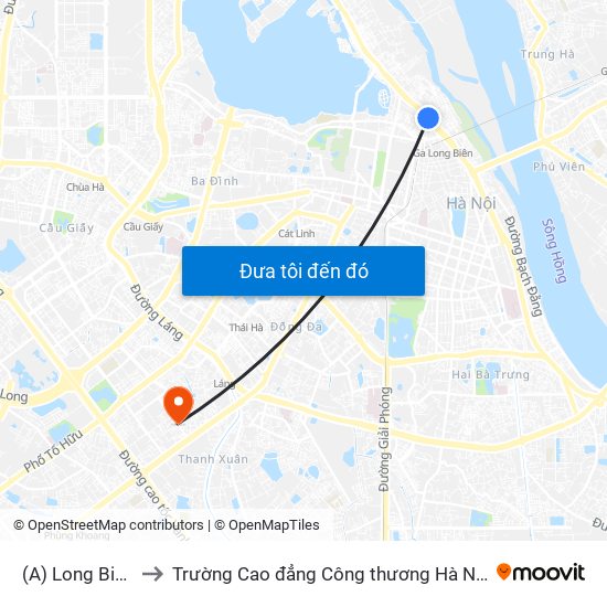 (A) Long Biên to Trường Cao đẳng Công thương Hà Nội map