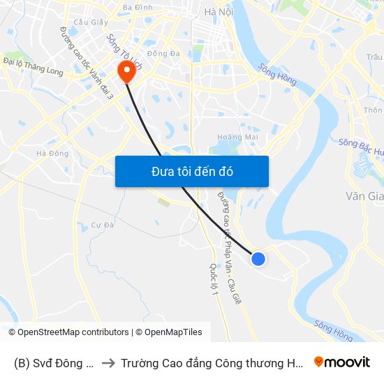 (B) Svđ Đông Mỹ to Trường Cao đẳng Công thương Hà Nội map