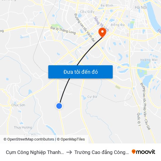 Cụm Công Nghiệp Thanh Oai (Cổng Phụ) to Trường Cao đẳng Công thương Hà Nội map