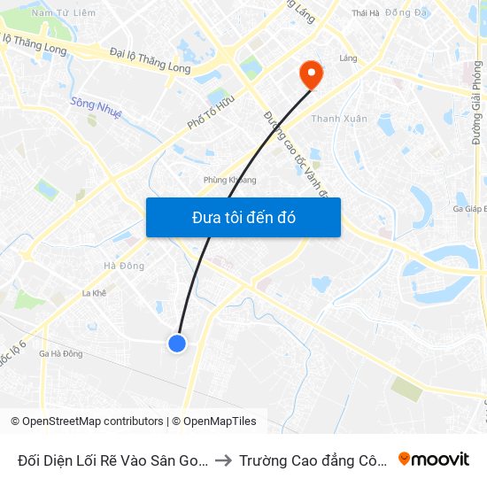 Đối Diện Lối Rẽ Vào Sân Gold Hà Đông - Văn Phú to Trường Cao đẳng Công thương Hà Nội map