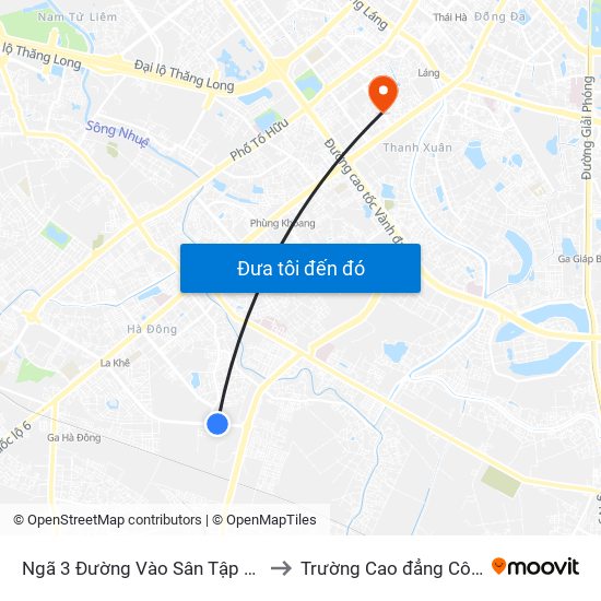 Ngã 3 Đường Vào Sân Tập Golf  Hà Đông - Văn Phú to Trường Cao đẳng Công thương Hà Nội map