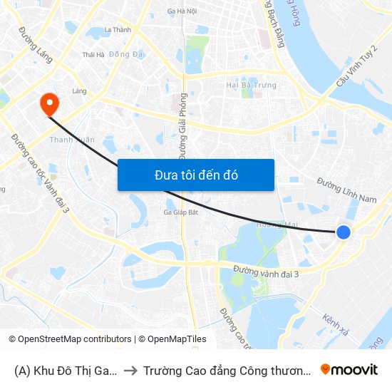 (A) Khu Đô Thị Gamuda to Trường Cao đẳng Công thương Hà Nội map