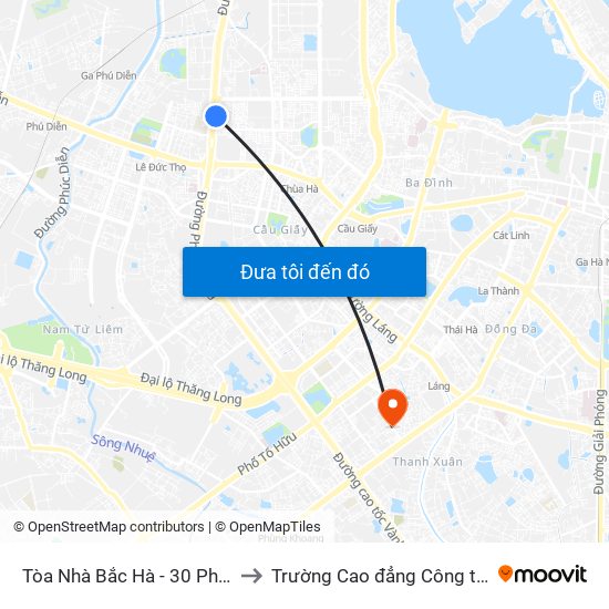 Tòa Nhà Bắc Hà - 30 Phạm Văn Đồng to Trường Cao đẳng Công thương Hà Nội map