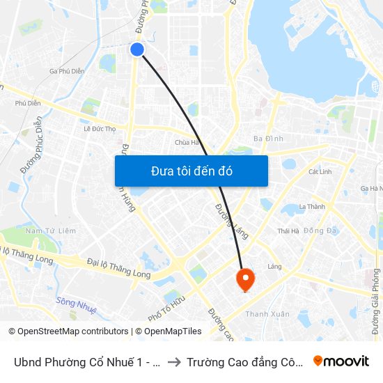 Ubnd Phường Cổ Nhuế 1 - 601 Phạm Văn Đồng to Trường Cao đẳng Công thương Hà Nội map