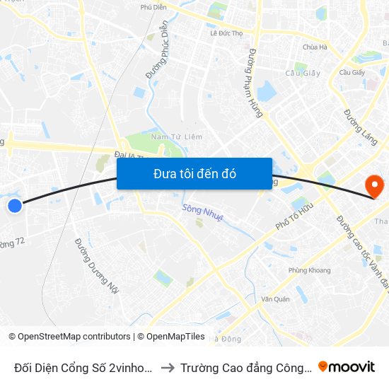 Đối Diện Cổng Số 2vinhomes Thăng Long to Trường Cao đẳng Công thương Hà Nội map