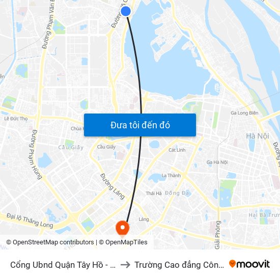 Cổng Ubnd Quận Tây Hồ - Nguyễn Hoàng Tôn to Trường Cao đẳng Công thương Hà Nội map
