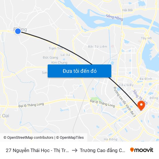 27 Nguyễn Thái Học - Thị Trấn Phùng - Đan Phượng to Trường Cao đẳng Công thương Hà Nội map