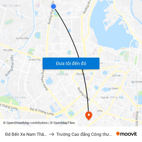 Đd Bến Xe Nam Thăng Long to Trường Cao đẳng Công thương Hà Nội map