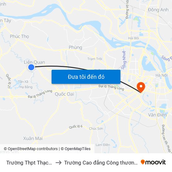 Trường Thpt Thạch Thất to Trường Cao đẳng Công thương Hà Nội map