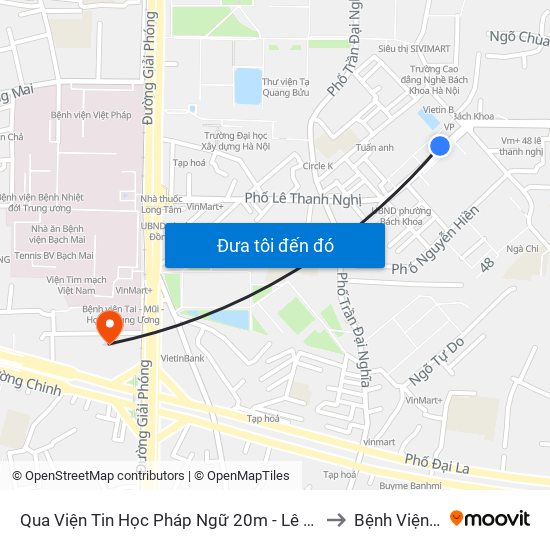 Qua Viện Tin Học Pháp Ngữ 20m - Lê Thanh Nghị to Bệnh Viện 354 map