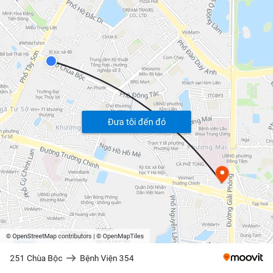 251 Chùa Bộc to Bệnh Viện 354 map