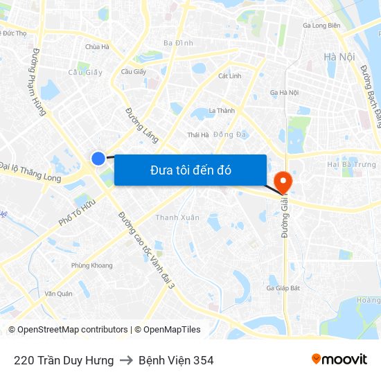 220 Trần Duy Hưng to Bệnh Viện 354 map