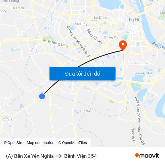 (A) Bến Xe Yên Nghĩa to Bệnh Viện 354 map