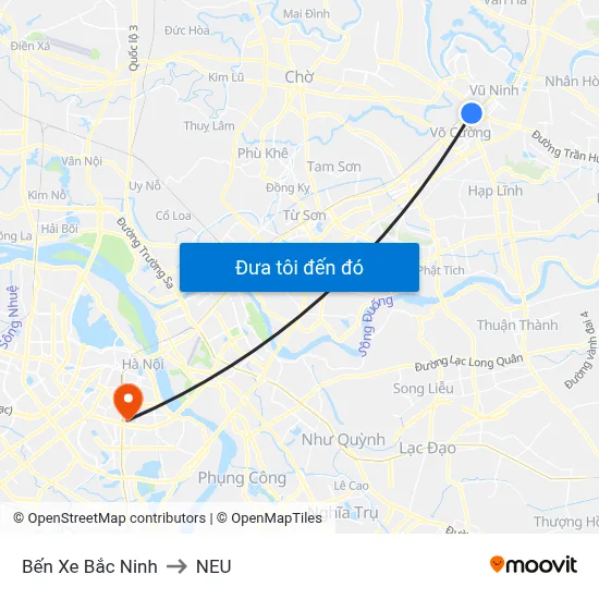 Bến Xe Bắc Ninh to NEU map