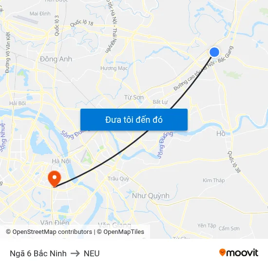 Ngã 6 Bắc Ninh to NEU map