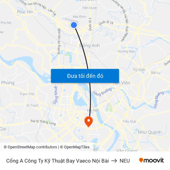 Cổng A Công Ty Kỹ Thuật Bay Vaeco Nội Bài to NEU map