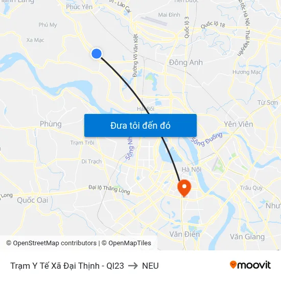 Trạm Y Tế Xã Đại Thịnh - Ql23 to NEU map