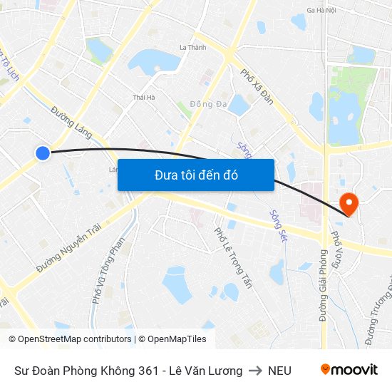 Sư Đoàn Phòng Không 361 - Lê Văn Lương to NEU map