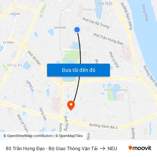 80 Trần Hưng Đạo - Bộ Giao Thông Vận Tải to NEU map