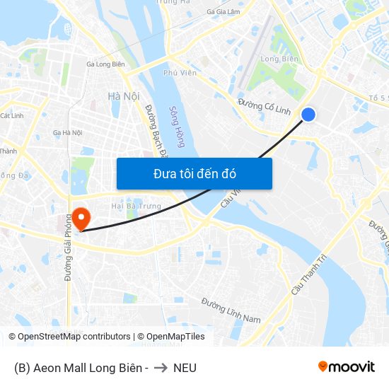 (B) Aeon Mall Long Biên - to NEU map