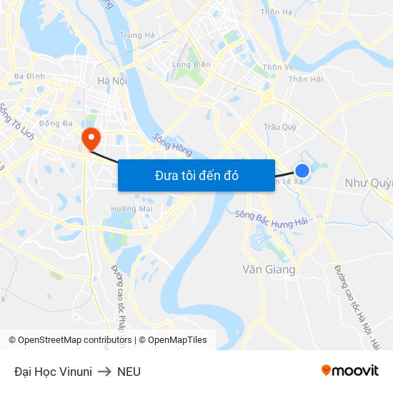 Đại Học Vinuni to NEU map