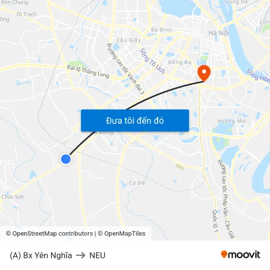 Bx Yên Nghĩa to NEU map