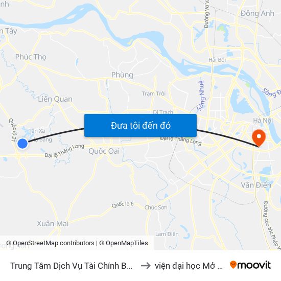 Trung Tâm Dịch Vụ Tài Chính Bộ Tài Chính to viện đại học Mở Hà Nội map