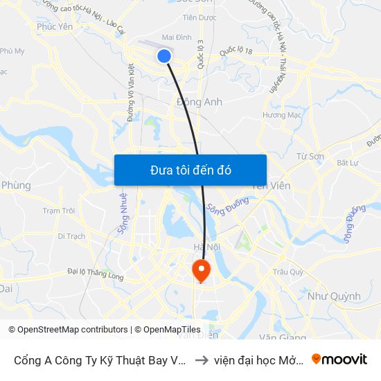 Cổng A Công Ty Kỹ Thuật Bay Vaeco Nội Bài to viện đại học Mở Hà Nội map