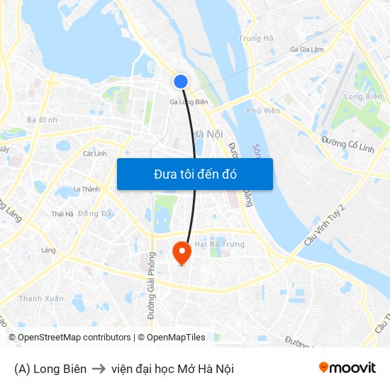 (A) Long Biên to viện đại học Mở Hà Nội map