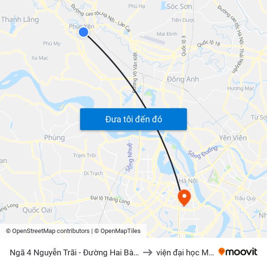 Ngã 4 Nguyễn Trãi - Đường Hai Bà Trưng - Phúc Yên to viện đại học Mở Hà Nội map