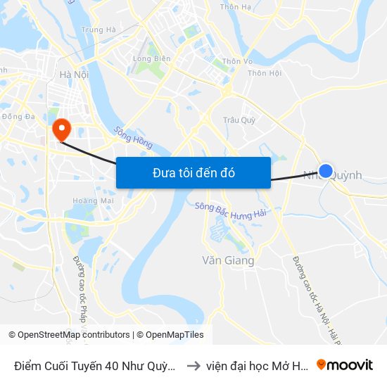 Điểm Cuối Tuyến 40 Như Quỳnh - Ql5 to viện đại học Mở Hà Nội map