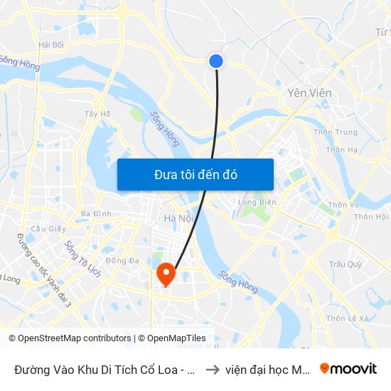 Đường Vào Khu Di Tích Cổ Loa - Km 5 Quốc Lộ 3 to viện đại học Mở Hà Nội map