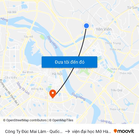Công Ty Đúc Mai Lâm - Quốc Lộ 3 to viện đại học Mở Hà Nội map