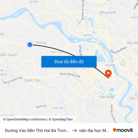 Đường Vào Đền Thờ Hai Bà Trưng - Quốc Lộ 32 to viện đại học Mở Hà Nội map