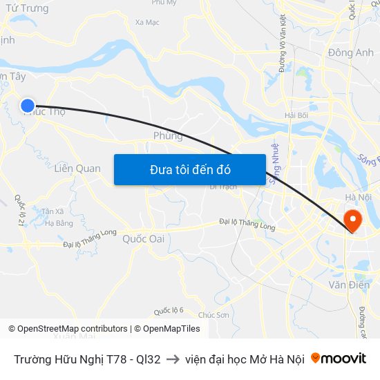 Trường Hữu Nghị T78 - Ql32 to viện đại học Mở Hà Nội map