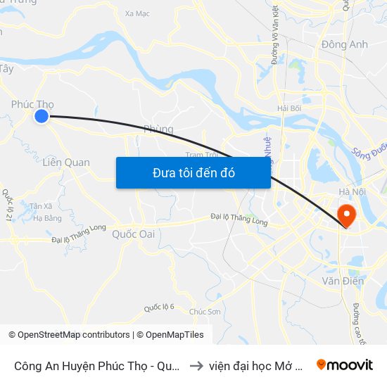 Công An Huyện Phúc Thọ - Quốc Lộ 32 to viện đại học Mở Hà Nội map