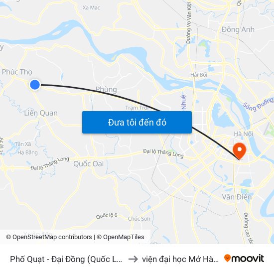 Phố Quạt - Đại Đồng (Quốc Lộ 32) to viện đại học Mở Hà Nội map